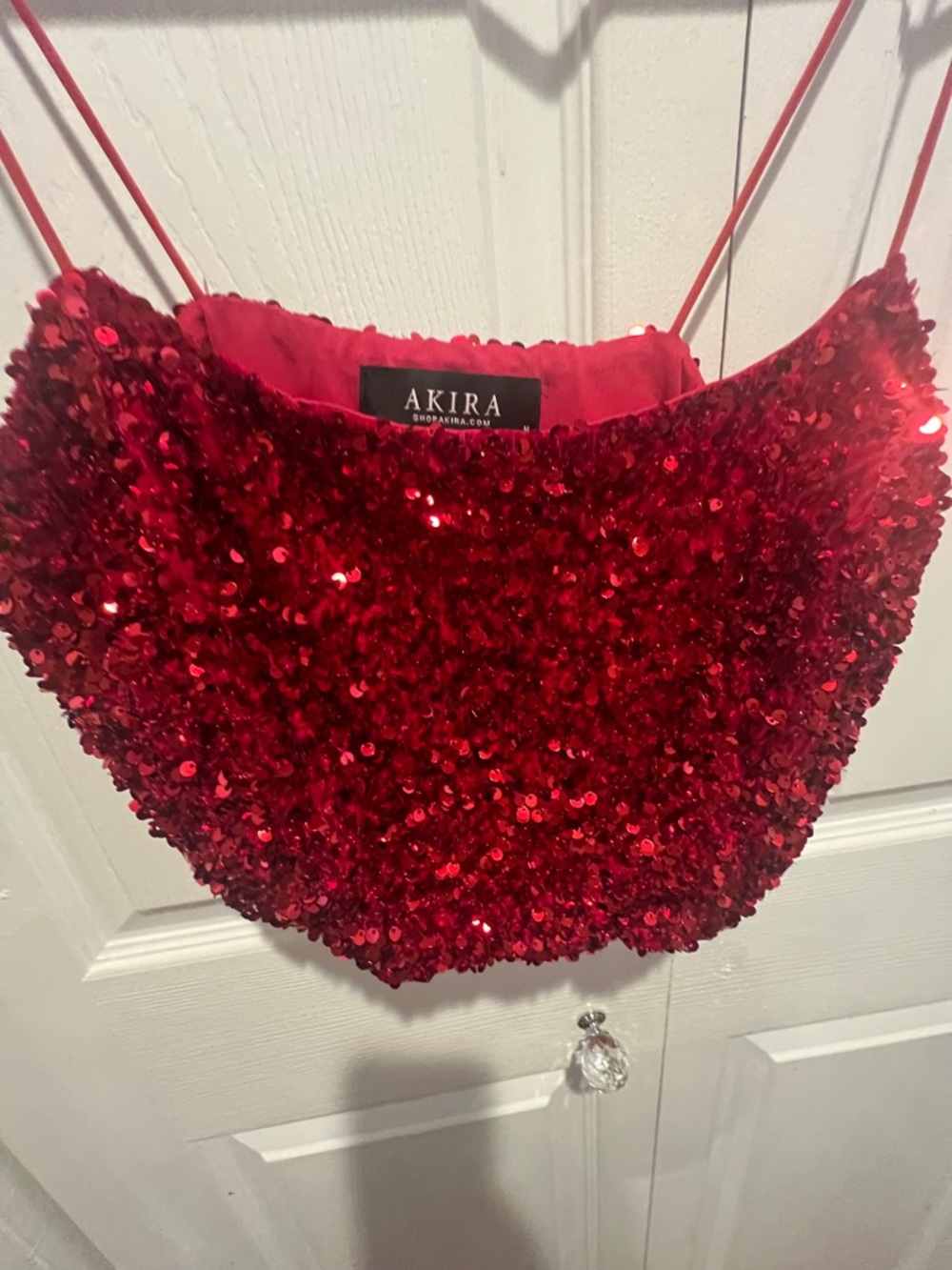 AKIRA Red Sequin Spaghetti Strap Top